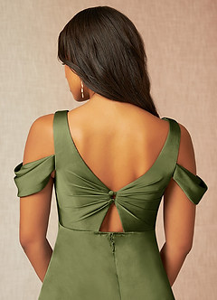 Azazie Rhea Robes de demoiselle d'honneur de maternité Robe Trapèze Épaule nue plissée Longueur ras du sol Satin extensible image13