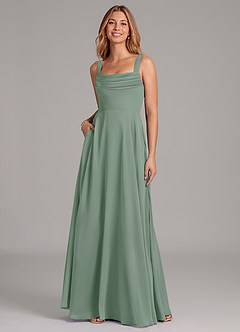 Azazie Shaude Bridesmaid Dresses Silver Sage A-Line Pleated Chiffon Dress image3