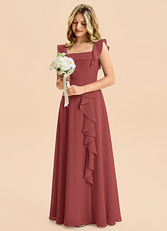 Azazie Nori Junior Terracotta A-Line Ruched Chiffon Dress image5