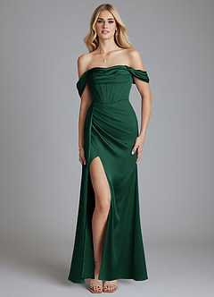 Azazie Amyra Bridesmaid Dresses Dark Green Mermaid Off the Shoulder Stretch Satin Convertible Dress image9
