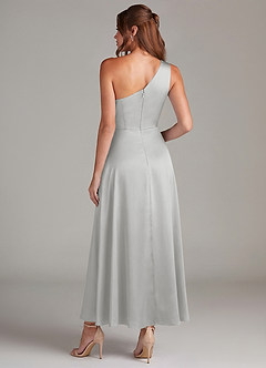 Azazie Brooke Bridesmaid Dresses Silver A-Line One Shoulder Stretch Satin Dress image7