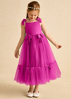 Azazie Jaci Blumenmädchenkleider A-Linie Spaghetti Riemen Chiffon Kleid Fuchsia image6
