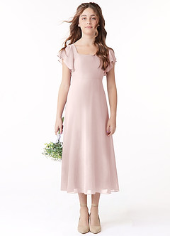 Azazie Bondi Junior Vestido de Rosa Rubor de Gasa de Corte en A con Volante image2