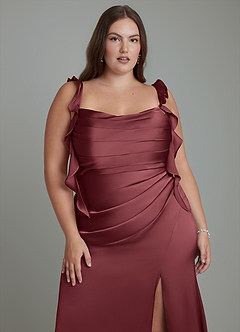Azazie Jessamine Abiti da Damigella Abito Tubino in Raso Elasticizzato Corsetto Merlot image10