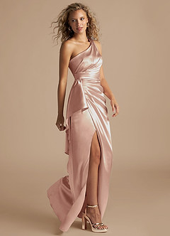 Azazie Maive Bridesmaid Dresses English Rose Sheath Ruched Metallic Satin Dress image5