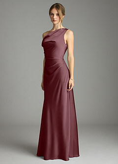 Azazie Emerson Bridesmaid Dresses Sangria Mermaid Off the Shoulder Stretch Satin Dress image4