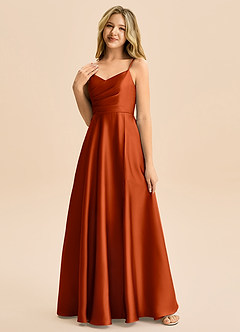 Azazie Rumi Junior Linia A Pofałdowany Satyna elastyczna Długość podłogi Młodsza druhna Sukienka image3