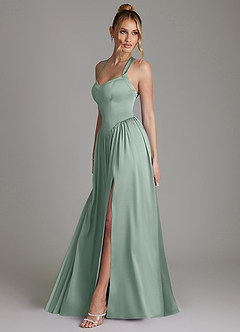 Azazie Francis At-home Try On Dresses Agave A-Line Corset Stretch Satin Dress image6