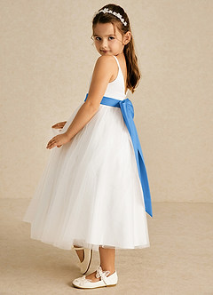 Azazie Lea Flower Girl Dresses Blue Jay A-Line Spaghetti Strap Tulle Dress image4
