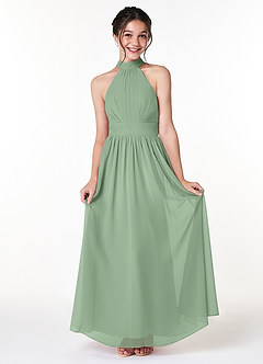 Azazie Iman Junior Matcha A-Line Pleated Chiffon Dress image1