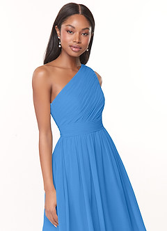 Azazie Katrina Vestidos de damas de honor Vestido de Azul Grisaceo de Gasa de Corte en A con Hombro unilateral image5