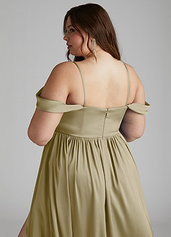 Azazie Morana Jurken voor bruidsmeisjes Converteerbaar Jurk van Stretch Satijn met A-Lijn Off the Shoulder Mosgroen image16