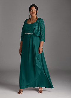 Azazie Ainsling Mother of the Bride Dresses Peacock A-Line Square Neckline Lace Chiffon Dress image14