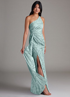 Azazie Mika Jurken voor bruidsmeisjes Jurk van Bloemen Burn-out met Kolom One-Shoulder De Nevel image2