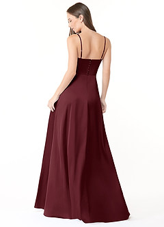 Azazie Halsey Final Sale Cabernet A-Line Side Slit Stretch Satin Dress image2