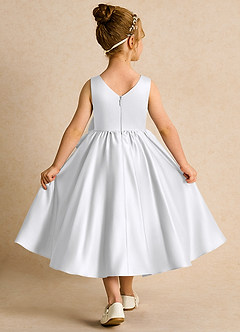 Azazie Hermia Robe Demoiselle D'honneur Fillette Robe Trapèze en Mat Satiné Sans manches Blanc image2