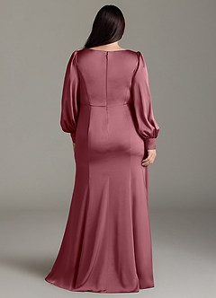 Azazie Raye Bridesmaid Dresses Desert Rose Mermaid Long Sleeve Stretch Satin Dress image8