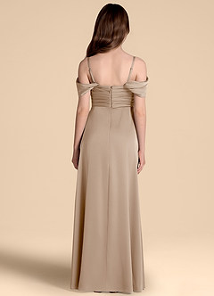 Azazie Kaitlynn Junior Vestido de Gris Pardo de Satén Elástico de Corte en A con Vestidos sin tirantes image2