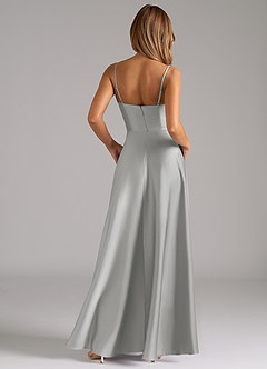 Azazie Elle Bridesmaid Dresses Silver A-Line Pleated Stretch Satin Dress image7