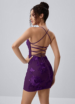 Marigoldessa Plum Bodycon Strappy Floral Applique Mini Dress image3