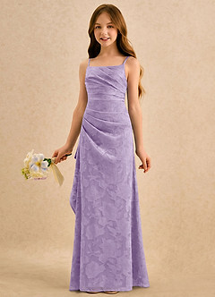 Azazie Cannoli Girls Formal Robe Demoiselle D'honneur Fillette Robe Trapèze en Blumen-Burnout Plissée Lilas image3
