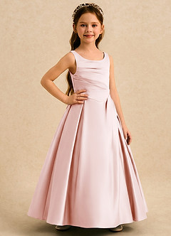 Azazie Audrey vestidos de niña de las flores Vestido de Rosa Rubor de Satin Mate de Corte en A con Plisado image4