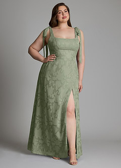 Azazie Debra Bridesmaid Dresses Pistachio A-Line with Pockets Floral Burnout Dress image7