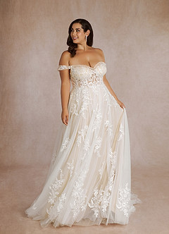 Azazie Wendie Wedding Dresses Diamond White Champagne A-Line Sequins Tulle Dress image13