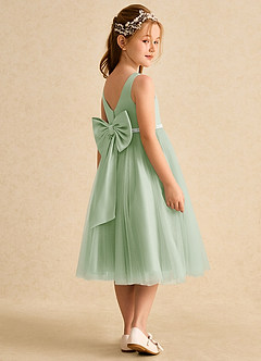 Azazie Firefly Flower Girl Dresses Dusty Sage A-Line Bow Matte Satin Dress image2