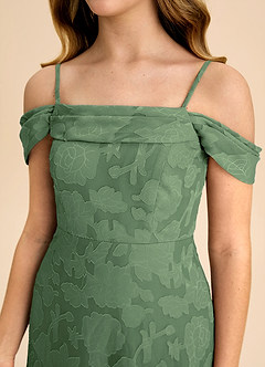 Azazie Anselie Junior Eucalyptus A-Line Off the Shoulder Floral Burnout Dress image7