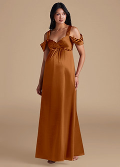 Azazie Rhea Abiti da damigella d'onore premaman Abito A-Line Plissettato Raso Metallizzato Floor-Length image5