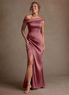 Azazie Kamala 신부의 어머니 드레스 쉬스 한쪽 어깨 스트레치 새틴 플로어 길이 드레스 image6