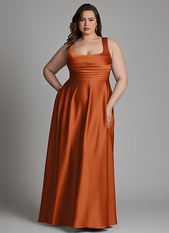 Azazie Azaria Bridesmaid Dresses Burnt Orange A-Line Corset Stretch Satin Dress image7