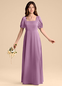 Azazie Briar Junior Vestido de Glicinia de Satén Elástico de Corte en A con Lazo image5