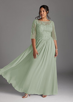 Azazie Mirielle vestidos de madre de la novia Vestido de Salvia Polvorienta de Gasa de Corte En A con Encaje Scoop image7