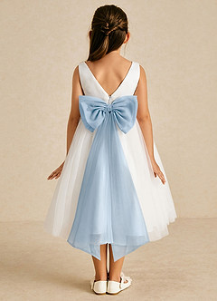 Azazie Kavi Flower Girl Dresses Ivory Powder Blue A-Line Bow Matte Satin Dress image1