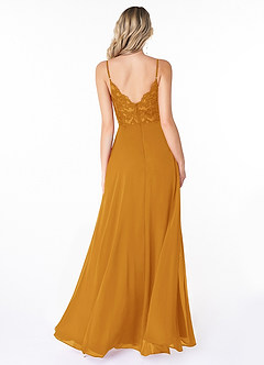 Azazie Lena Robes de demoiselle d'honneur Robe Trapèze en Mousseline de soie Dentelle Caramel écossais image2