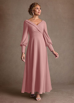 Azazie Paterson Mère de la mariée Robes Robe Trapèze en Mousseline de soie Plissé Rose Poussiéreuse image1