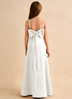 Azazie Joella Junior Formal Flower Girl Dresses Ivory A-Line Pleated Matte Satin Dress image4