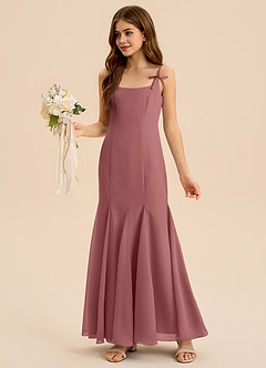 Azazie Evey Junior Vestido de Amatista de Gasa de Corte Sirena con Plisado image4