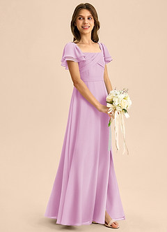 Azazie Azey Junior Candy Pink A-Line Ruched Chiffon Dress image6