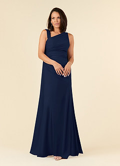 Azazie Franchesca Mother of the Bride Dresses Dark Navy Mermaid Pleated Stretch Chiffon Dress image4