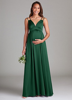 Azazie Emree Maternity Bridesmaid Dresses A-Line Stretch Satin Floor-Length Dress with Pockets image1
