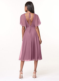 Azazie Tinsley Bridesmaid Dresses A-Line Pleated Mesh Tea-Length Dress image3