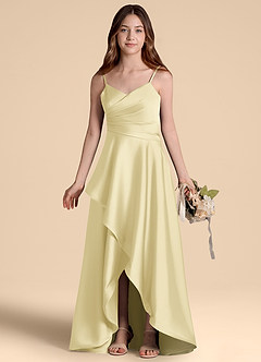 Azazie Prisha Junior Vestido de Sorbete De Limón de Satén Elástico de Corte en A con Plisado image7