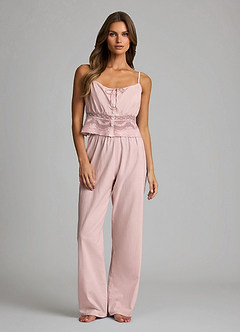 front Lyocell-Cotton Lace-Waist Cami & Long Pants Pajama Set
