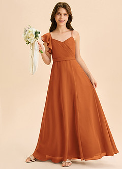 Azazie Kelsea Junior Abito A-Line in Chiffon Increspato Cannella image1