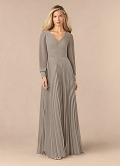 Azazie Zina Mother of the Bride Dresses Taupe A-Line Pleated Chiffon Dress image1