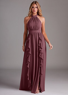 Azazie Avary Bridesmaid Dresses Sangria A-Line Pleated Chiffon Dress image3