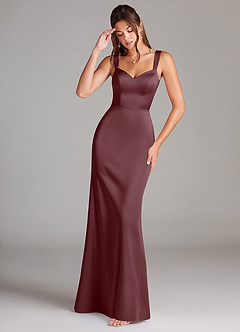 Azazie Denice Bridesmaid Dresses Sangria Sheath Pleated Stretch Satin Dress image1